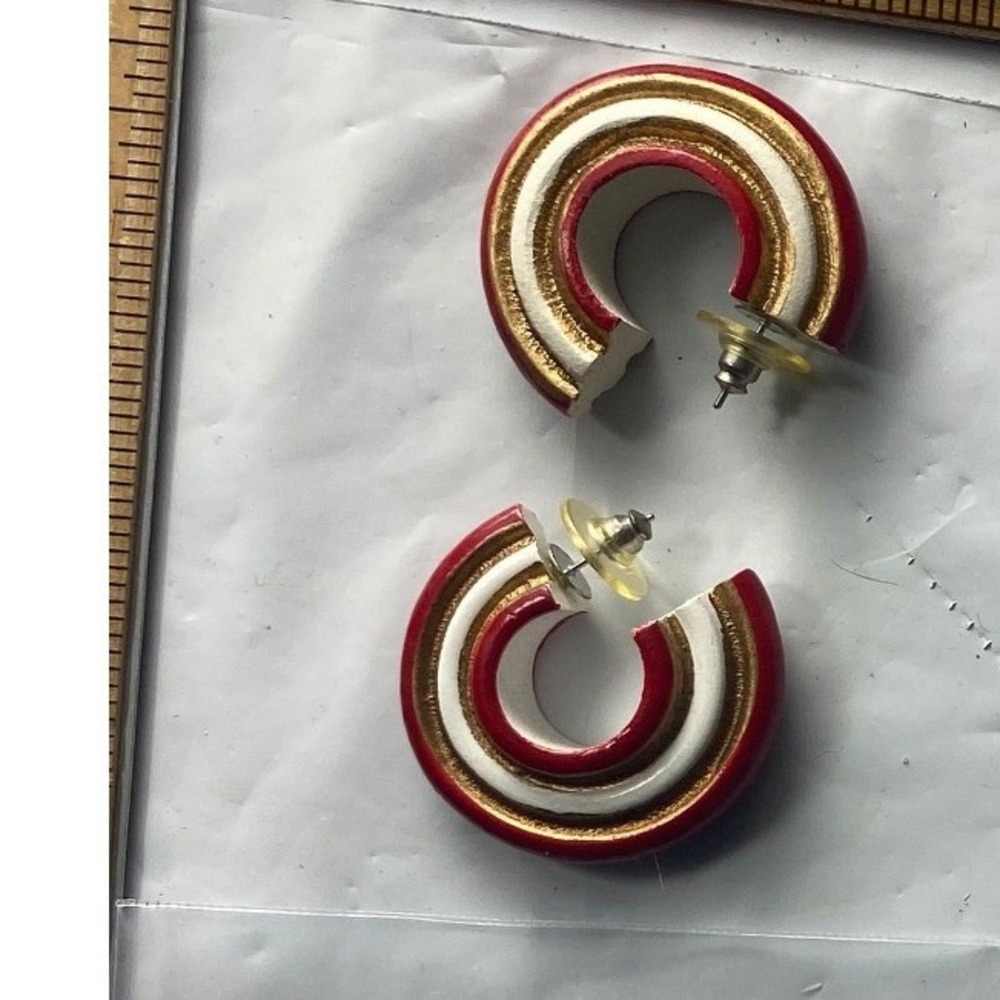 Chunky Hoop Earrings Red White Gold Tone Modern Statement Jewelry